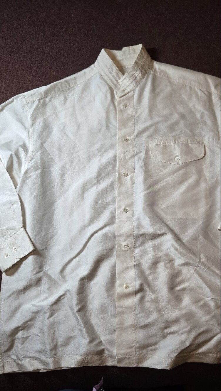 Jim Thompson Vintage Mandarin Collar Shirt 100% Thai Silk Ivory Large Flawless